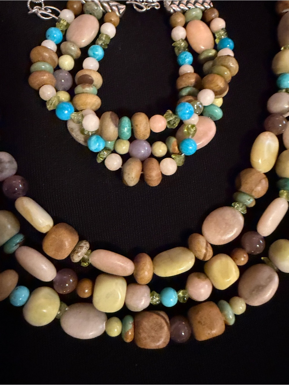 New 925 Carolyn Pollack Genuine Gemstone 3 Strand Necklace & Bracelet in Box - Picture 4 of 10